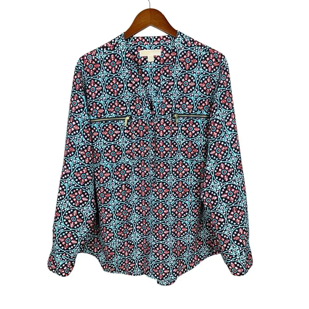 Michael Michael Kors Blouse Long Sleeve Multicolor Kaleidoscope Print Women's 2X